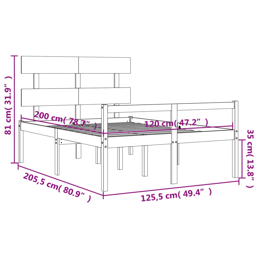 vidaXL Postel s čelem pro seniory 120x200 cm masivní dřevo