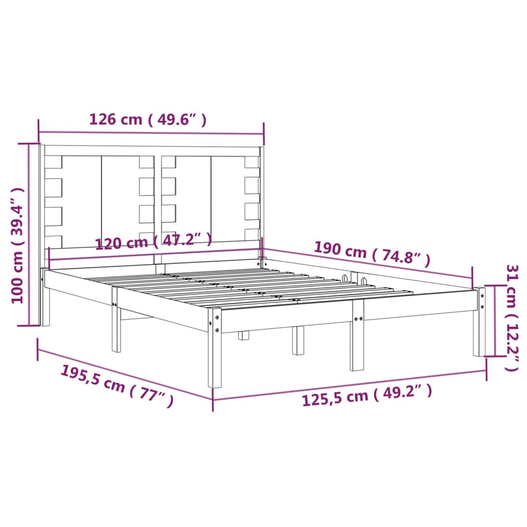 vidaXL Rám postele černý masivní dřevo 120 x 190 cm malé dvojlůžko