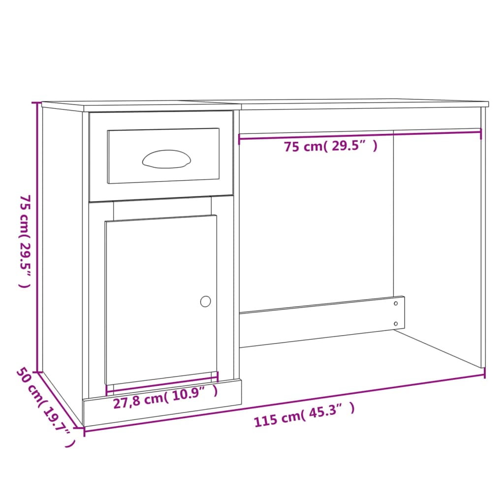 vidaXL Psací stůl se zásuvkou hnědý dub 115x50x75 cm kompozitní dřevo