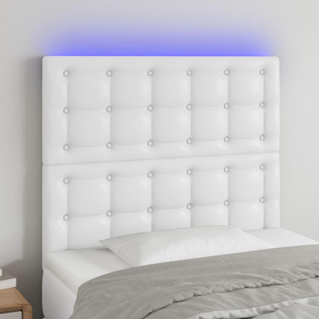 vidaXL Čelo postele s LED bílé 80x5x118/128 cm umělá kůže