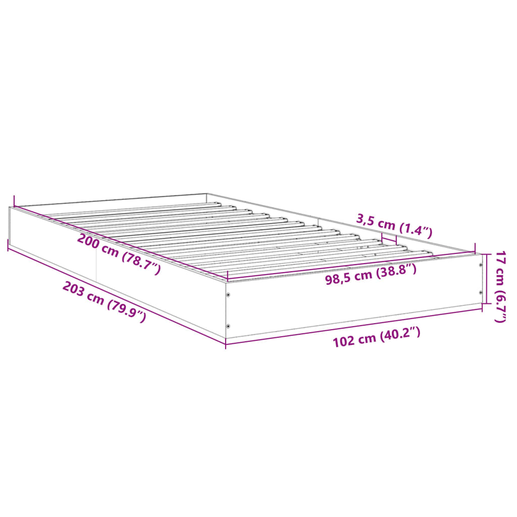 vidaXL Rám postele bez matrace kouřový dub 100x200 cm kompozitní dřevo