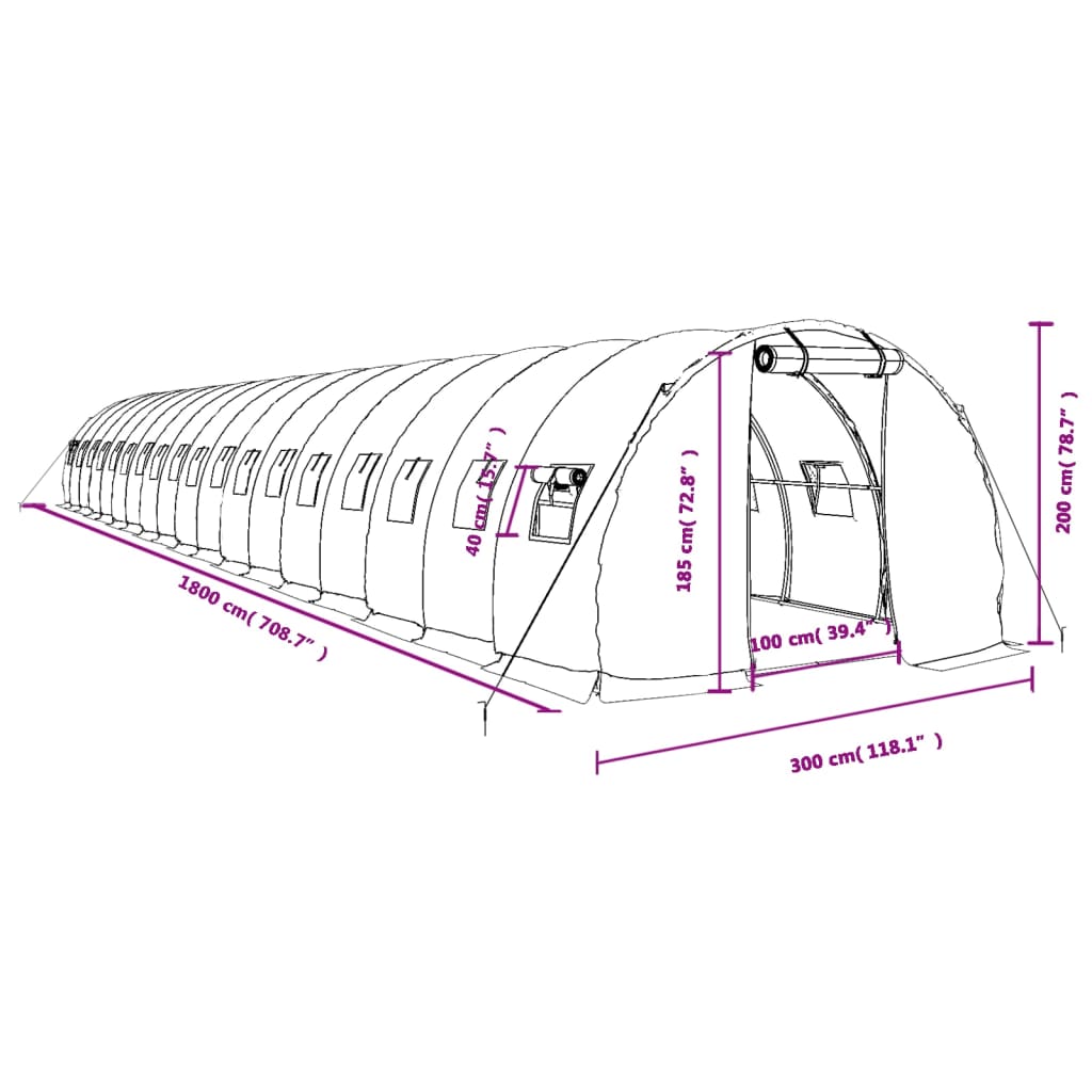 vidaXL Skleník s ocelovým rámem bílý 54 m² 18 x 3 x 2 m