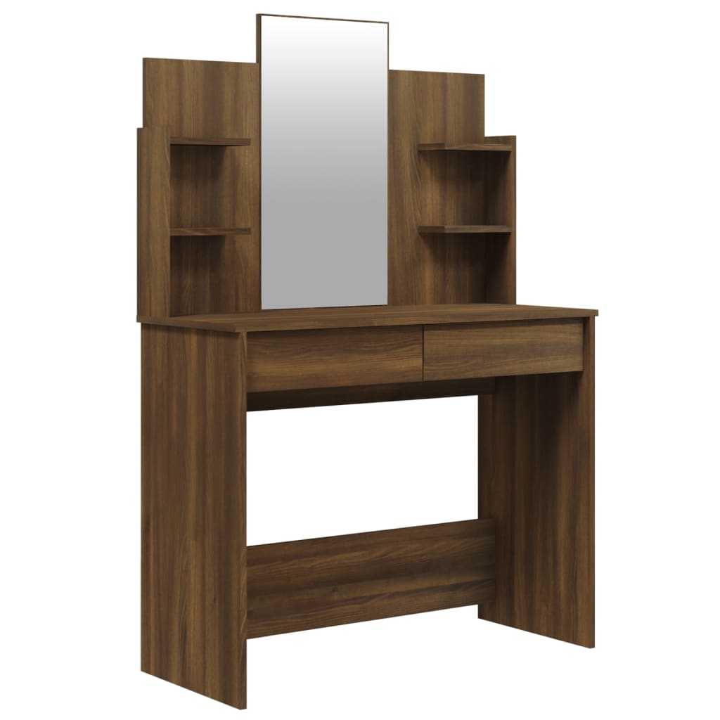 vidaXL Toaletní stolek se zrcadlem hnědý dub 96 x 40 x 142 cm