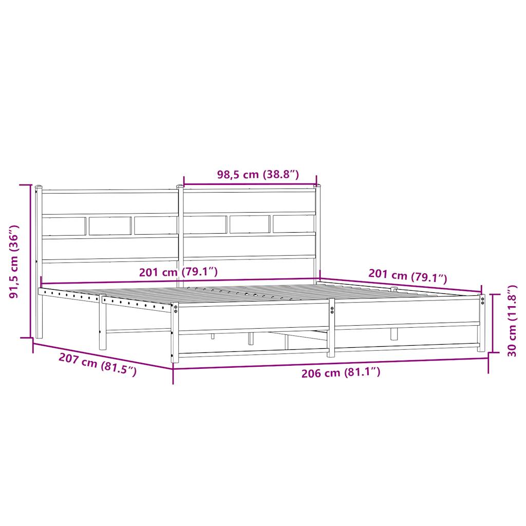 vidaXL Kovový rám postele bez matrace dub sonoma 200 x 200 cm