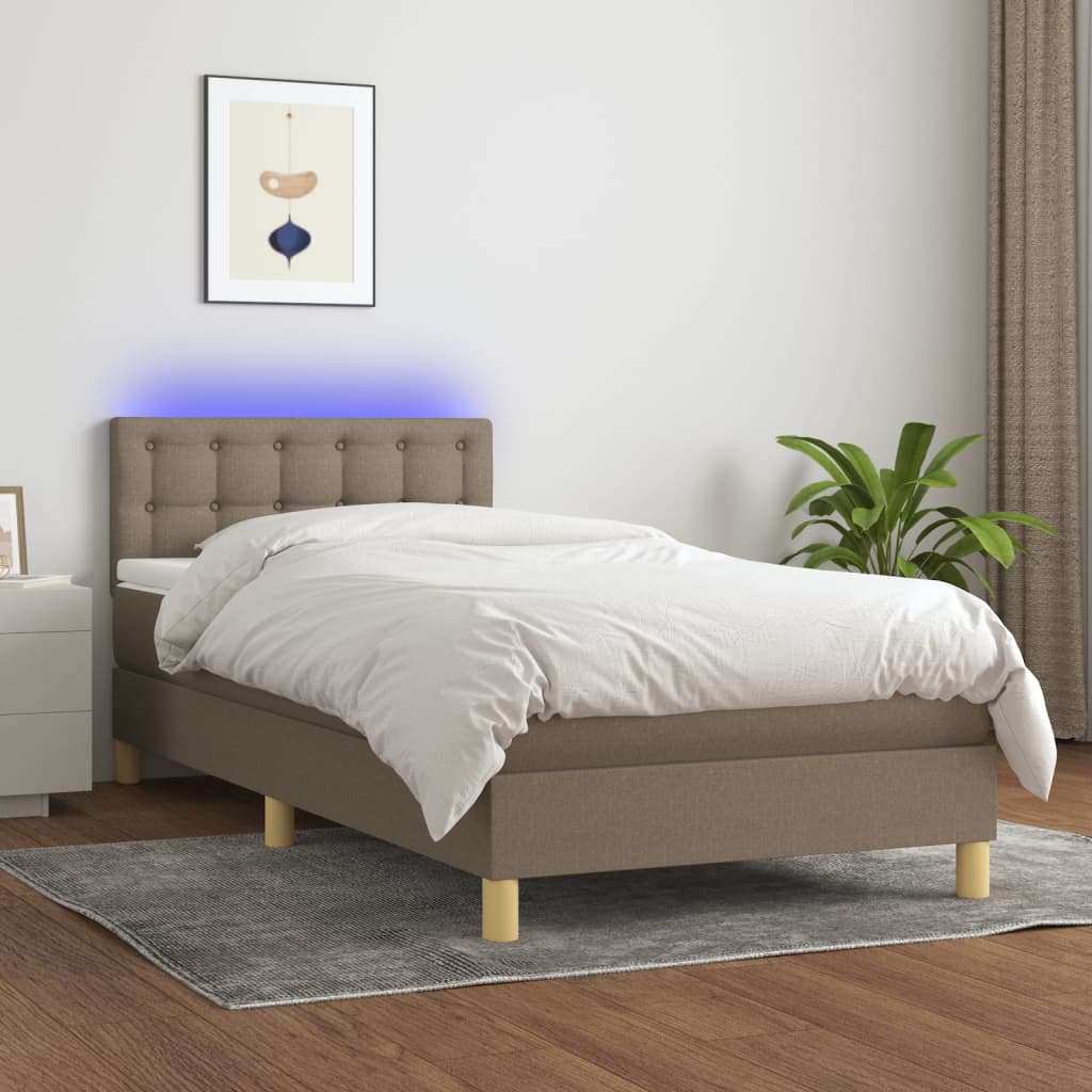 vidaXL Box spring postel s matrací a LED taupe 100x200 cm textil