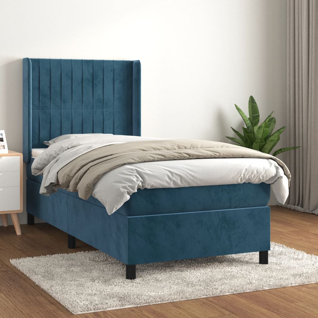 vidaXL Box spring postel s matrací tmavě modrá 90x200 cm samet