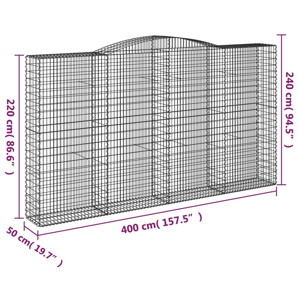 vidaXL Klenuté gabionové koše 15ks 400x50x220/240cm pozinkované železo