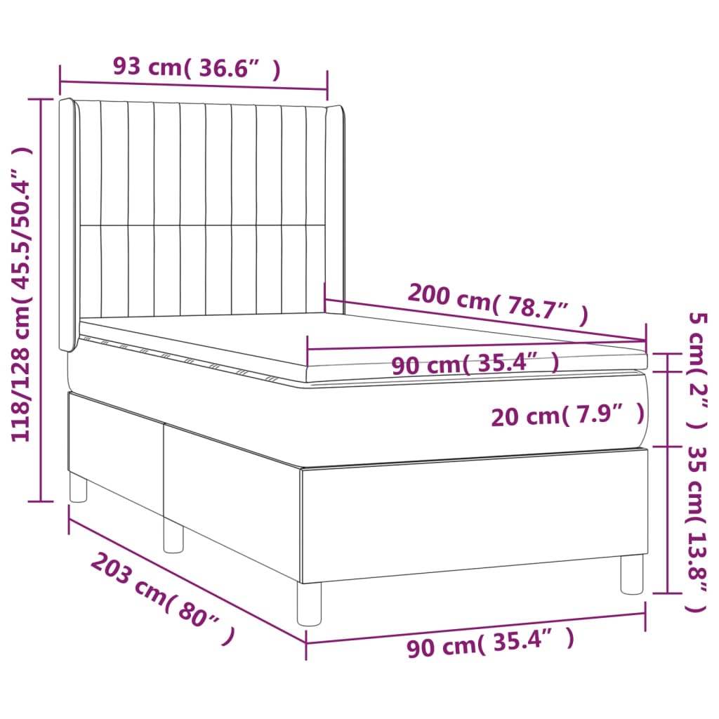 vidaXL Box spring postel s matrací a LED černá 90x200 cm samet