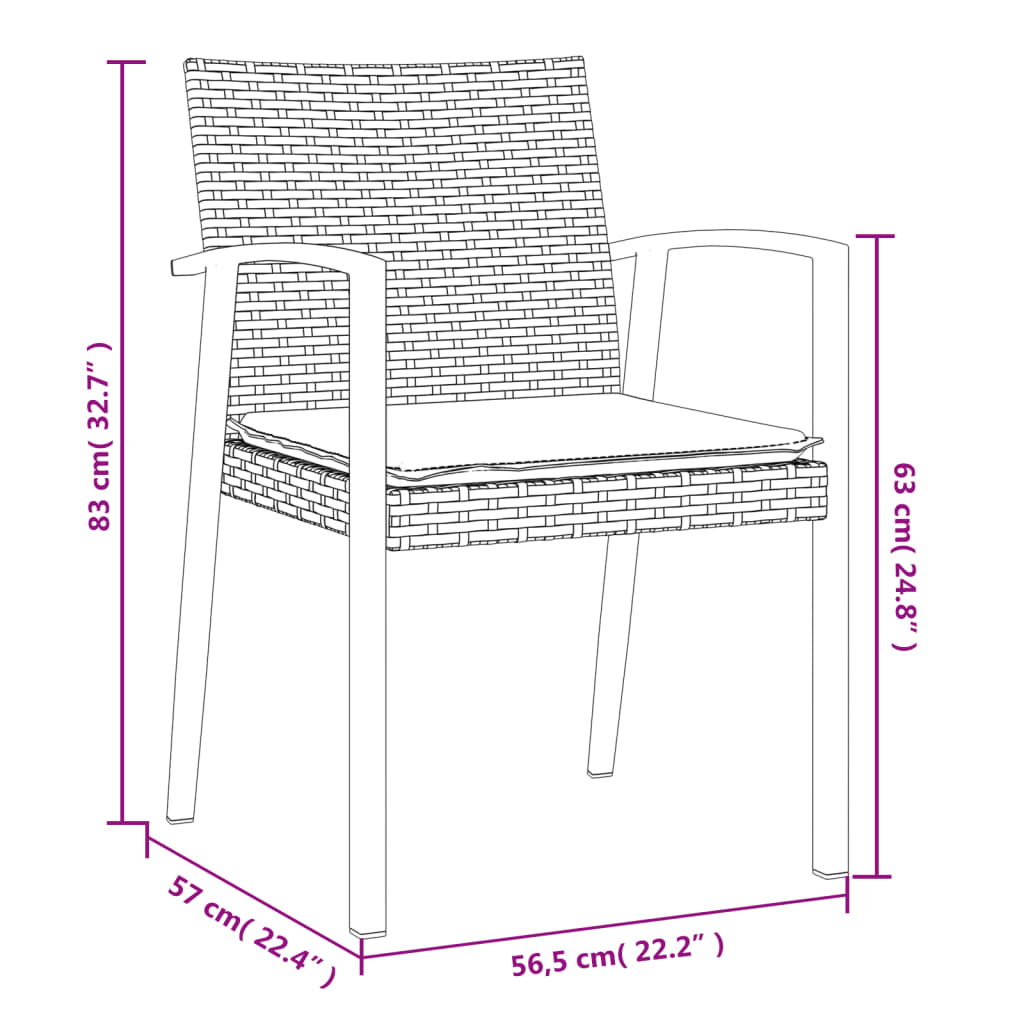 vidaXL Zahradní židle s poduškami 2 ks hnědé 56,5x57x83 cm polyratan