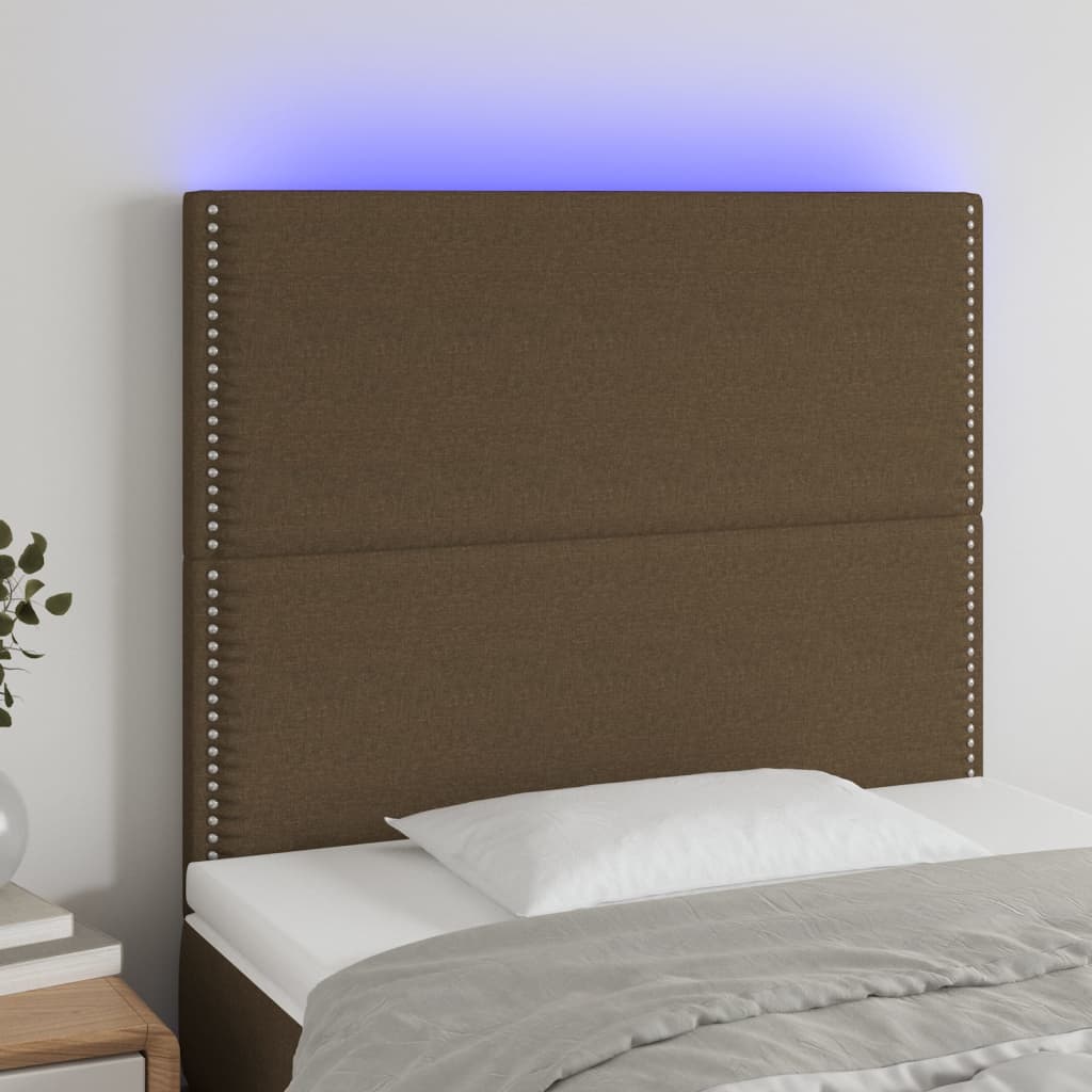 vidaXL Čelo postele s LED tmavě hnědé 100x5x118/128 cm textil