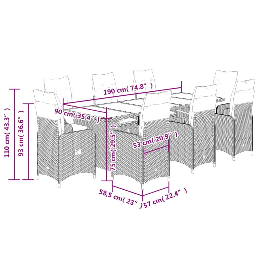 vidaXL 9dílný zahradní bistro set s poduškami béžový polyratan