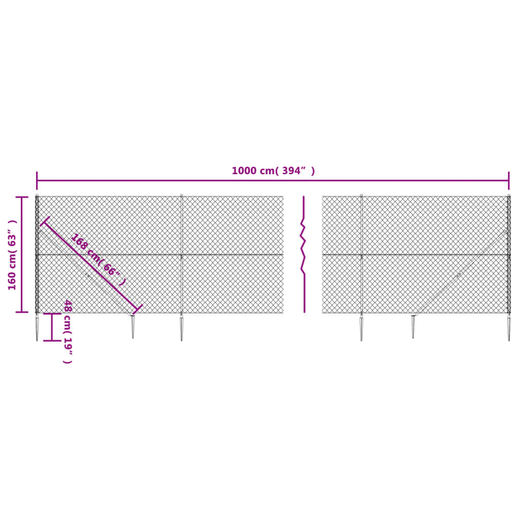 vidaXL Drátěné pletivo s kotevními hroty stříbrné 1,6 x 10 m