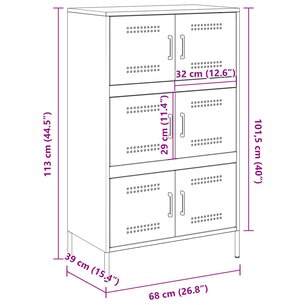 vidaXL Skříň highboard hořčicově žlutá 68 x 39 x 113 cm ocel