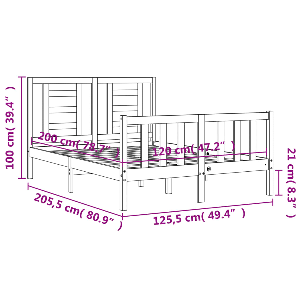 vidaXL Rám postele s čelem bílý 120 x 200 cm masivní dřevo