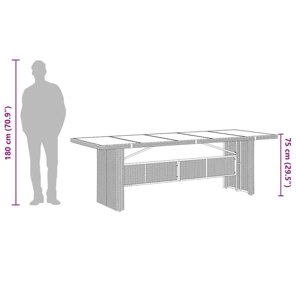 vidaXL Zahradní stůl se skleněnou deskou černý 240x90x75 cm polyratan