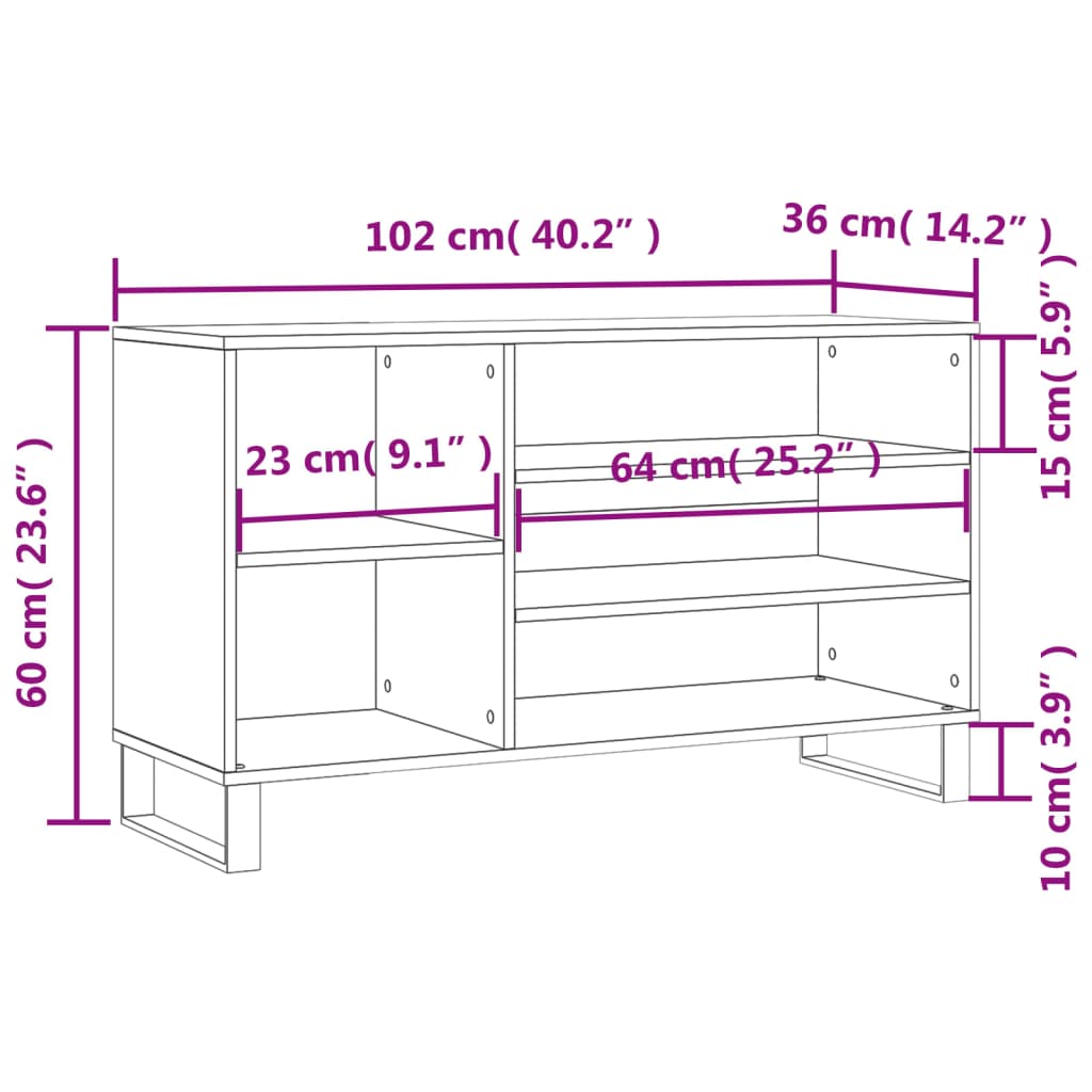 vidaXL Botník hnědý dub 102x36x60 cm kompozitní dřevo