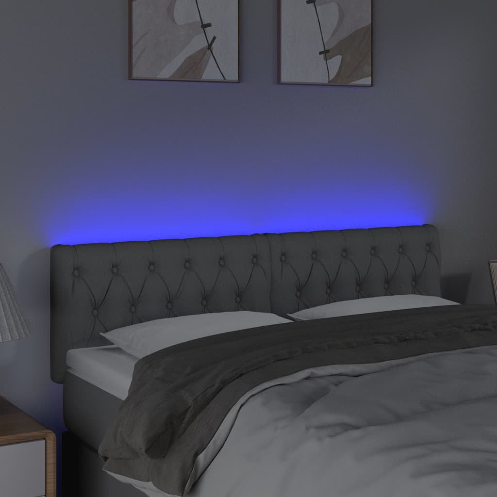 vidaXL Čelo postele s LED světle šedé 160 x 7 x 78/88 cm textil