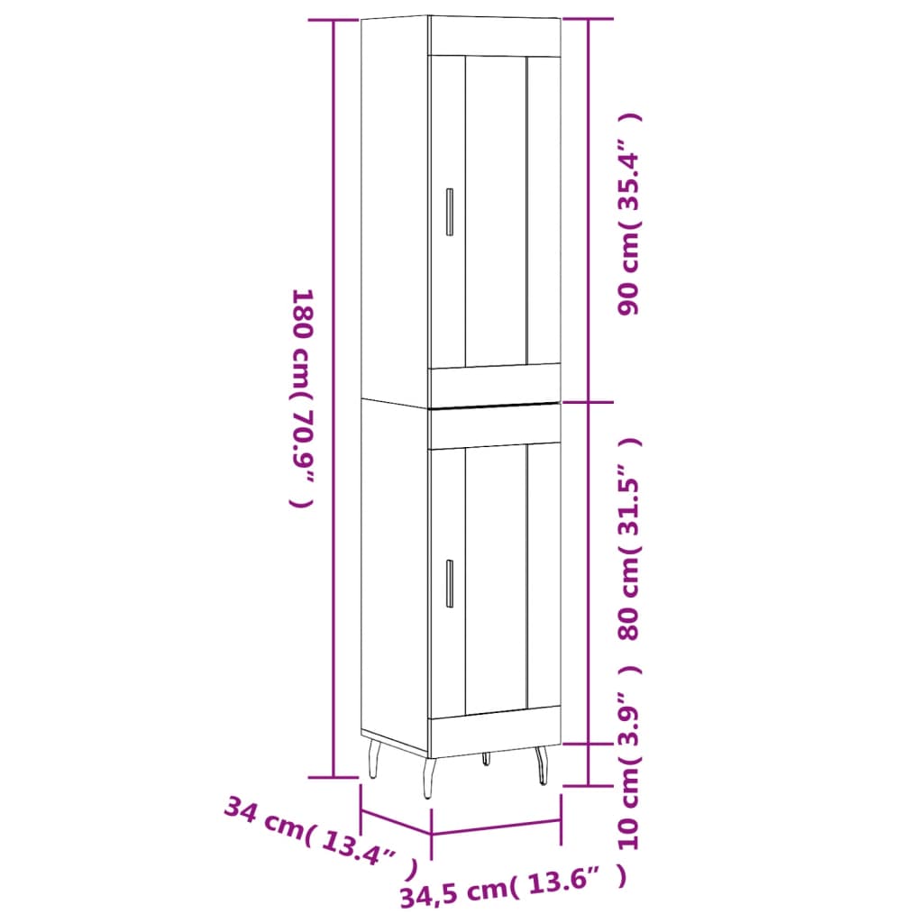 vidaXL Skříň highboard černá 34,5 x 34 x 180 cm kompozitní dřevo