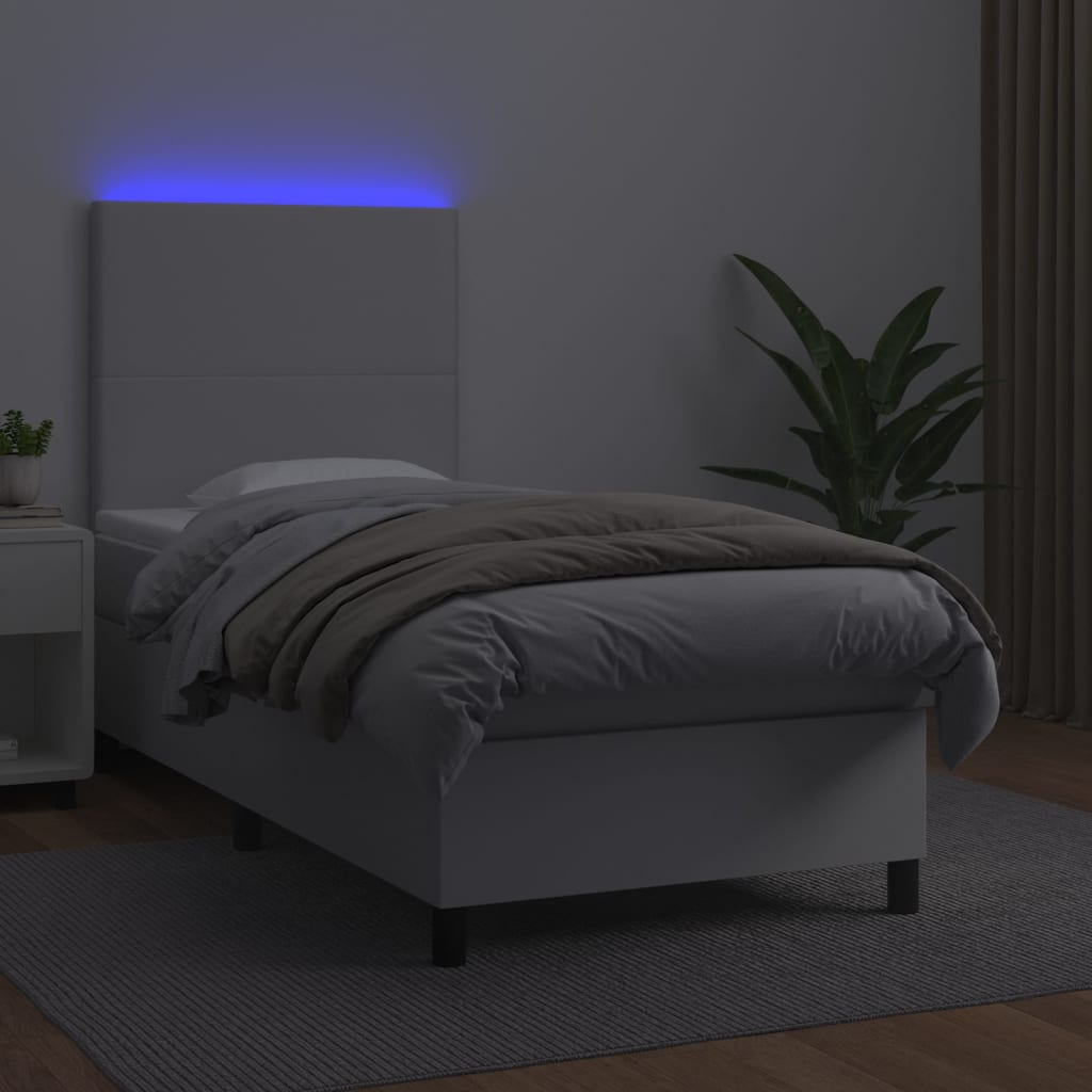 vidaXL Box spring postel s matrací a LED bílá 90x200 cm umělá kůže