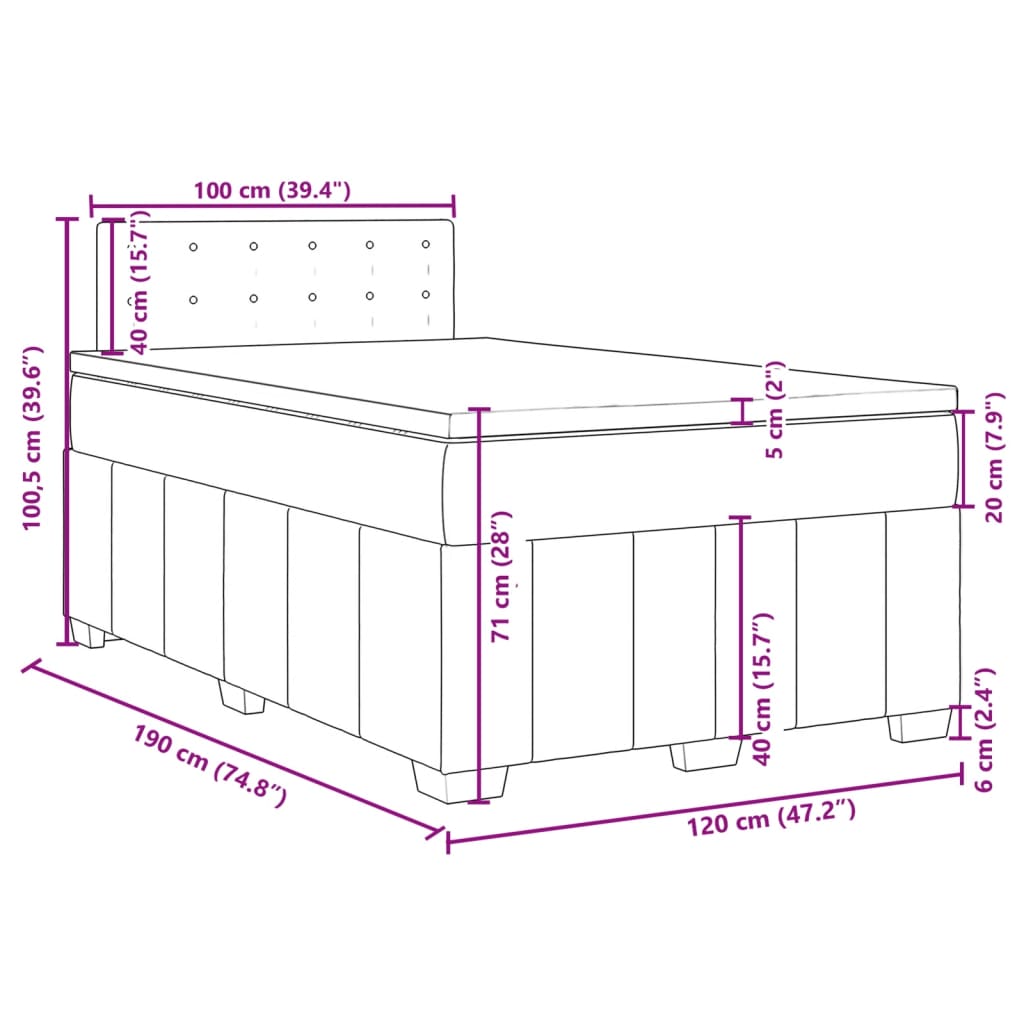 vidaXL Box spring postel s matrací tmavě šedá 120x190 cm textil