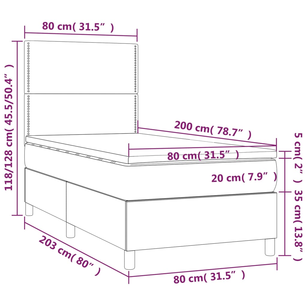 vidaXL Box spring postel s matrací a LED taupe 80 x 200 cm textil