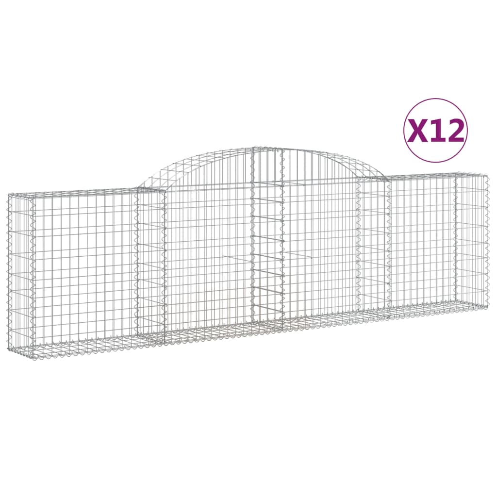 vidaXL Klenuté gabionové koše 12ks 300x30x80/100 cm pozinkované železo