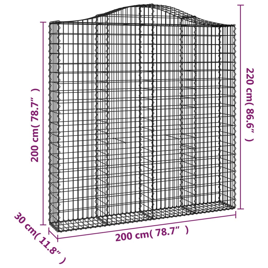 vidaXL Klenuté gabionové koše 3 ks 200x30x200/220cm pozinkované železo