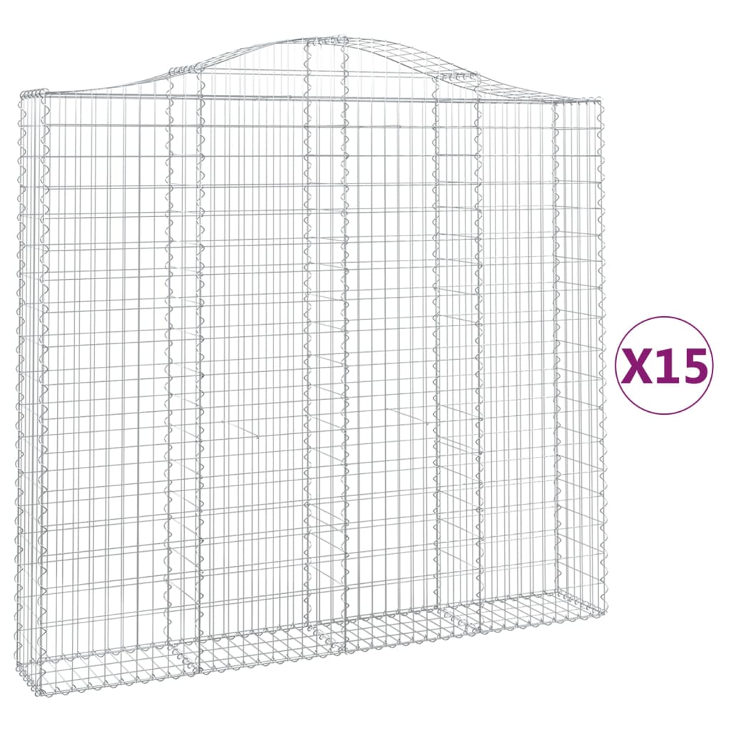 vidaXL Klenuté gabionové koše 15ks 200x30x180/200cm pozinkované železo