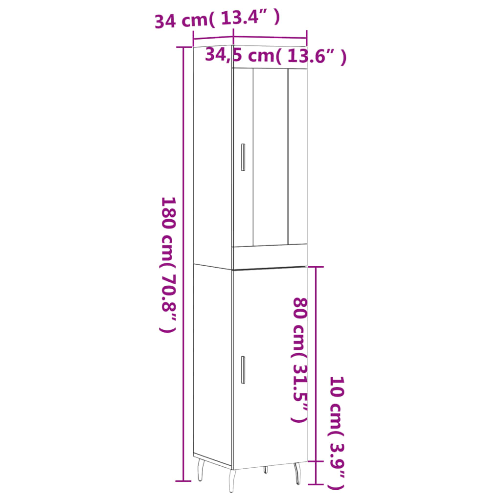 vidaXL Skříň highboard šedá sonoma 34,5 x 34 x 180 cm kompozitní dřevo