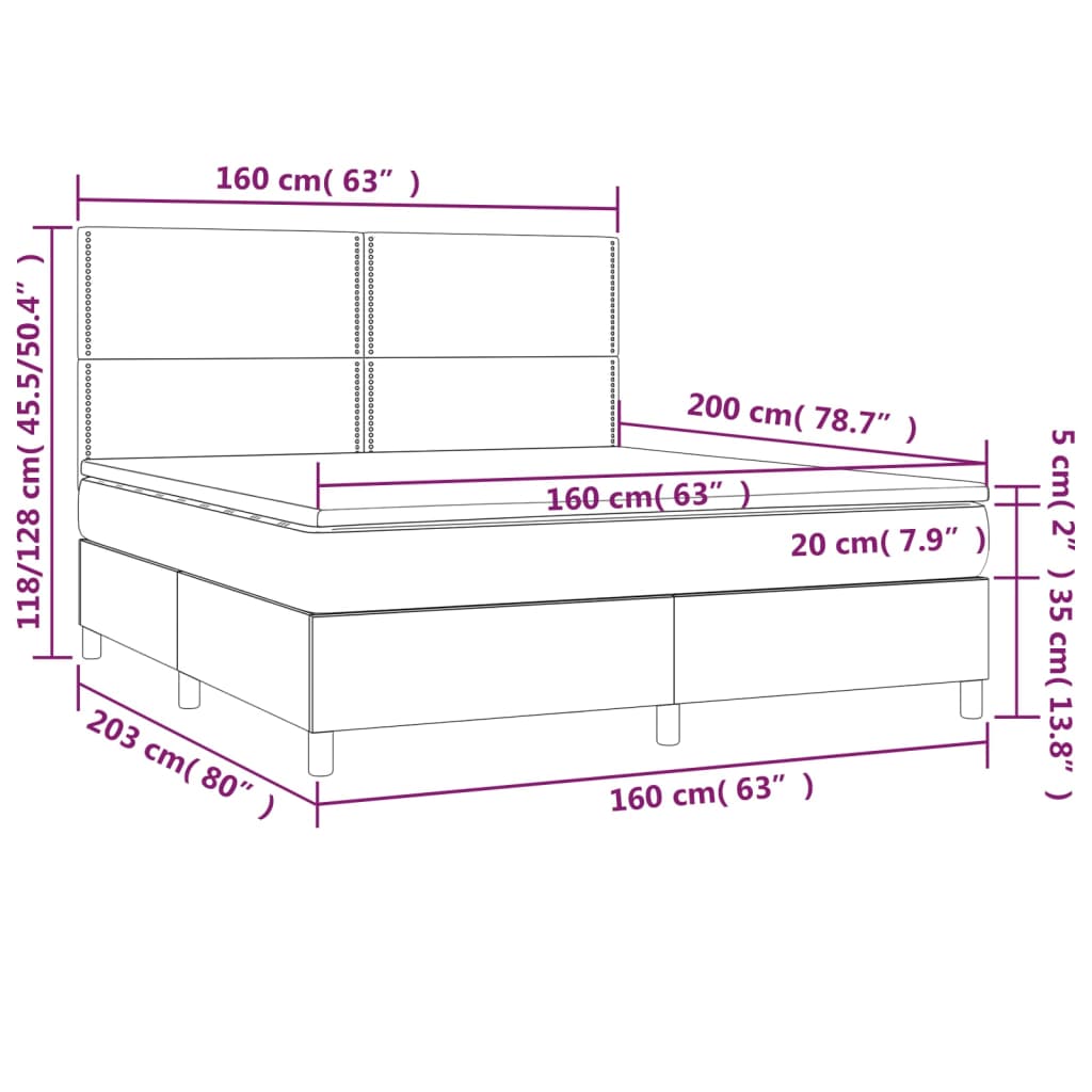 vidaXL Box spring postel s matrací tmavě modrá 160x200 cm samet