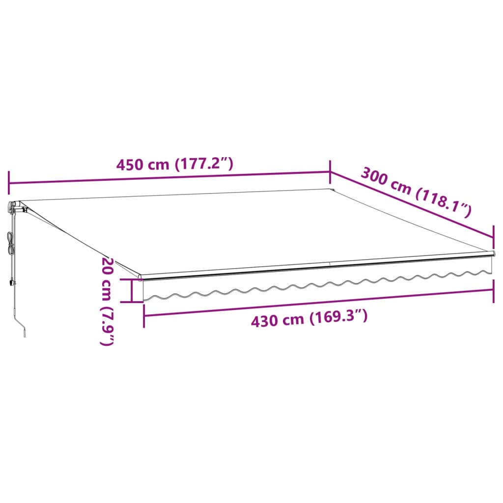 vidaXL Automatická zatahovací markýza hnědá 450 x 300 cm