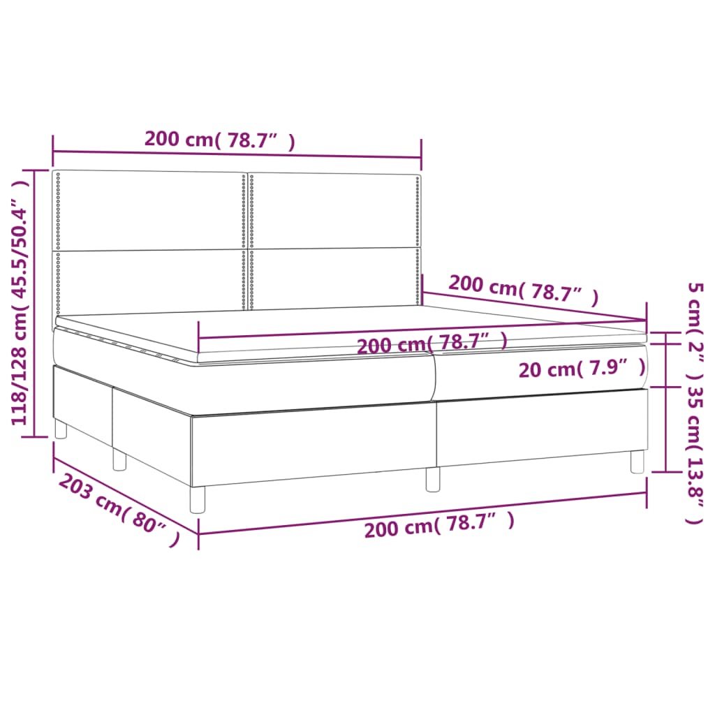 vidaXL Box spring postel s matrací a LED růžová 200x200 cm samet