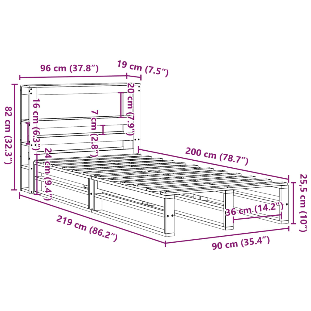 vidaXL Postel bez matrace bílá 90 x 200 cm masivní borovice