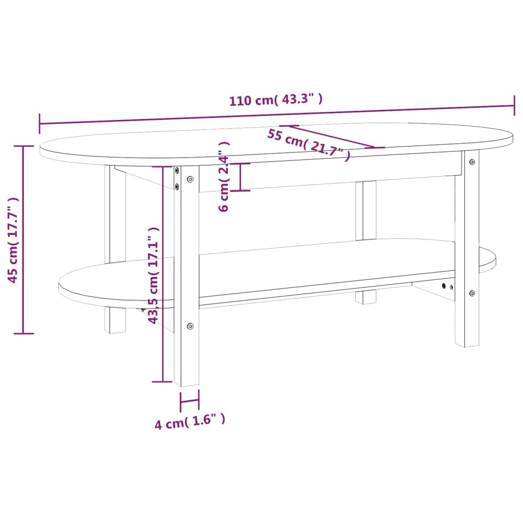 vidaXL Konferenční stolek šedý 110 x 55 x 45 cm masivní borové dřevo