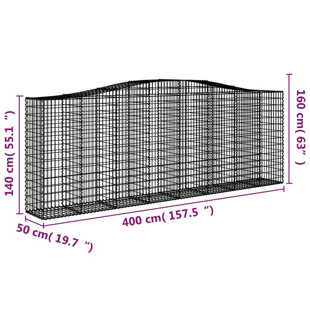 vidaXL Klenuté gabionové koše 2 ks 400x50x140/160cm pozinkované železo