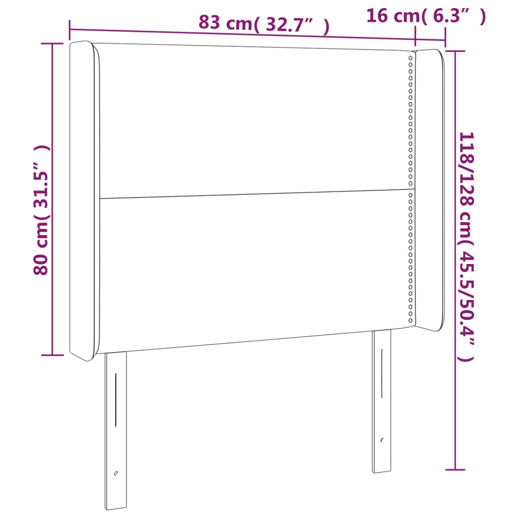 vidaXL Čelo postele typu ušák tmavě šedé 83x16x118/128 cm samet