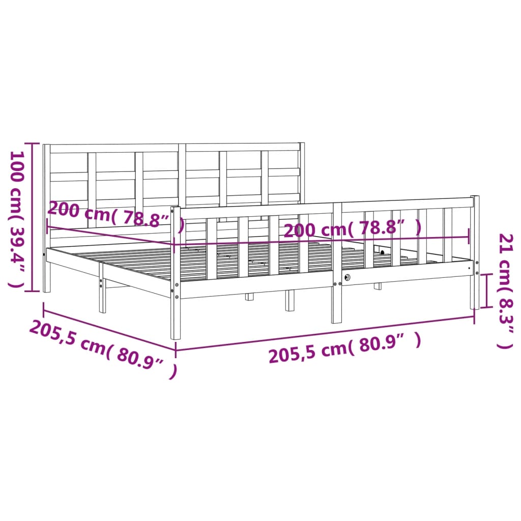 vidaXL Rám postele s čelem medově hnědý 200 x 200 cm masivní dřevo