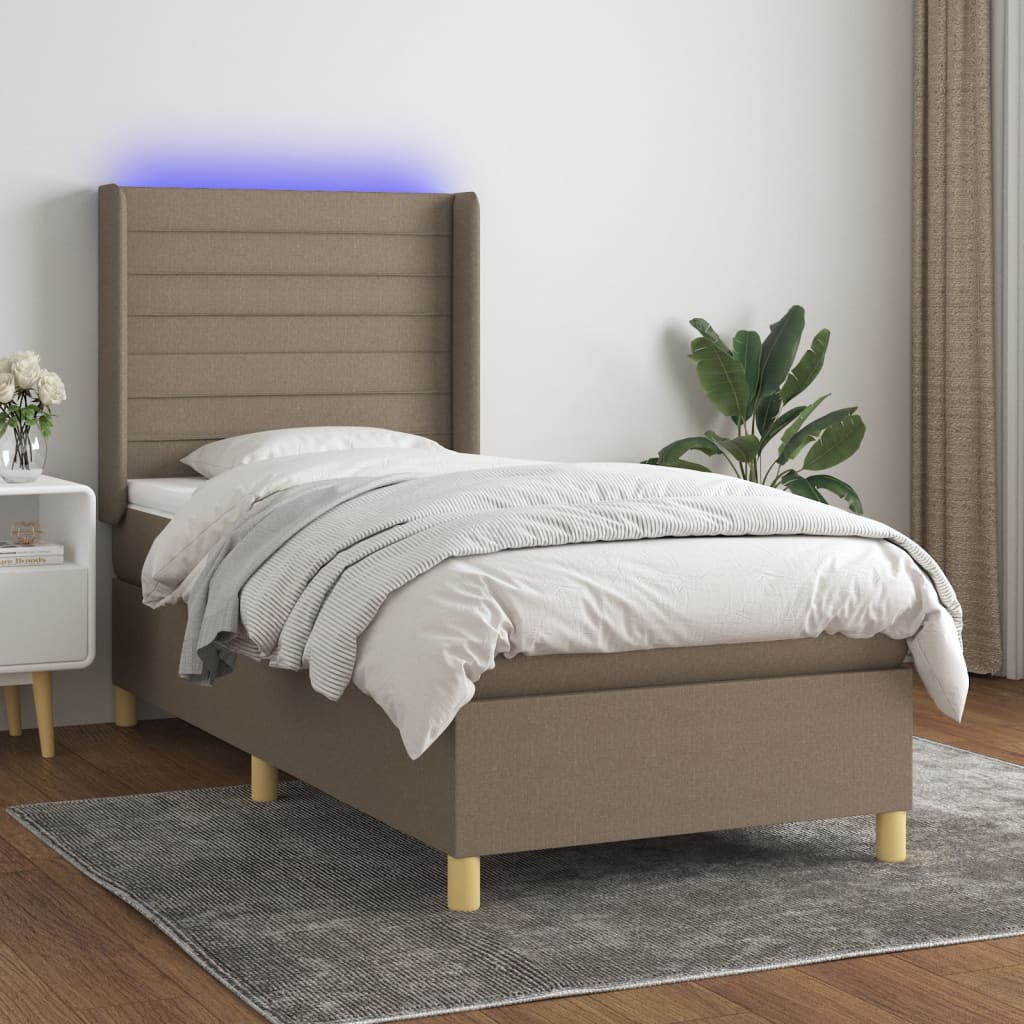 vidaXL Box spring postel s matrací a LED taupe 100x200 cm textil