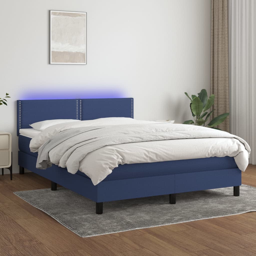 vidaXL Box spring postel s matrací a LED modrá 140x190 cm textil