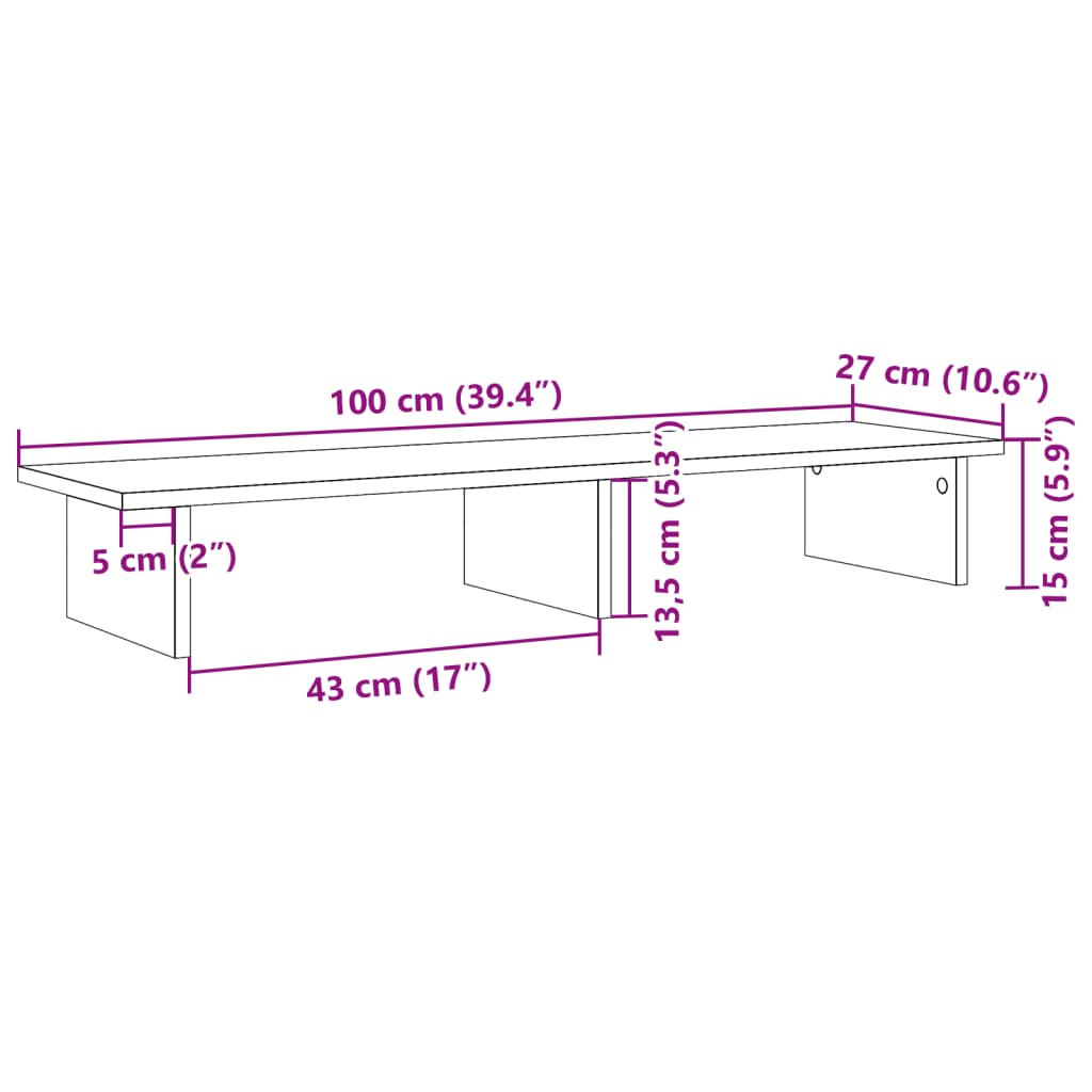 vidaXL Stojan na monitor hnědý dub 100 x 27 x 15 cm kompozitní dřevo