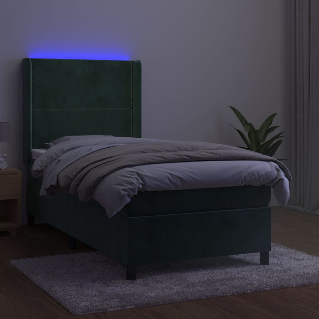 vidaXL Box spring postel s matrací a LED tmavě zelená 80x200 cm samet