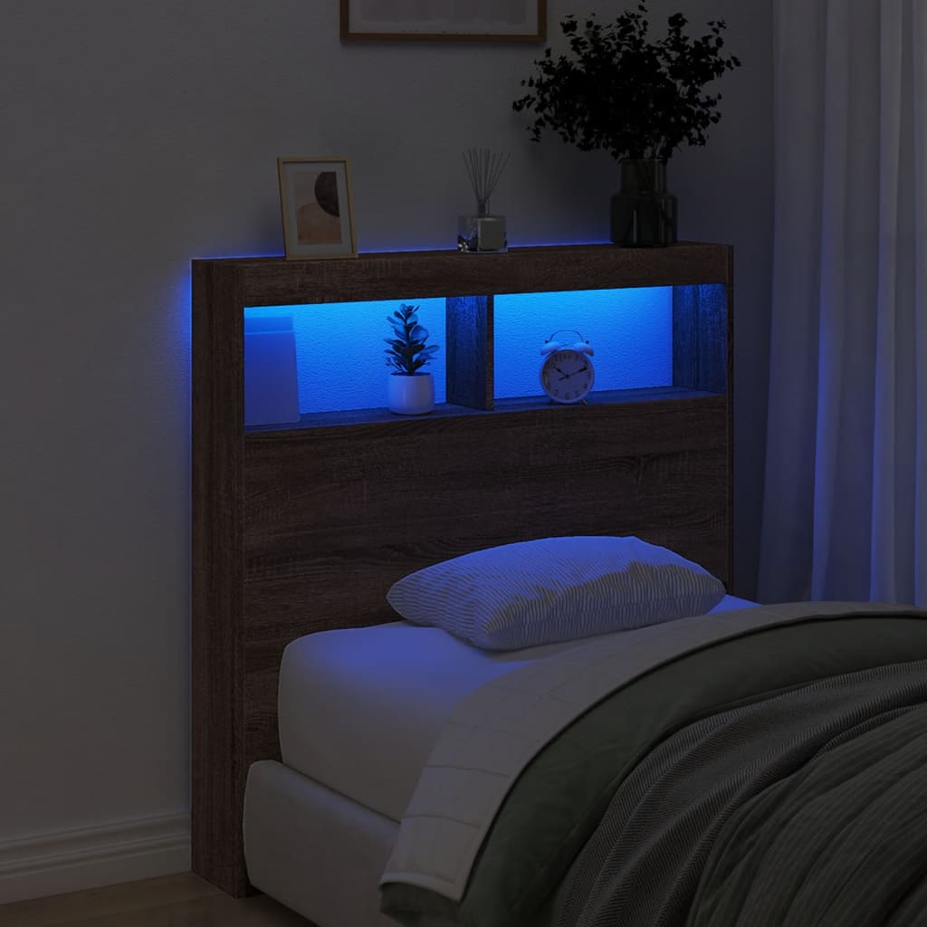 vidaXL Čelo postele s úložným prostorem a LED hnědý dub 100x17x102 cm