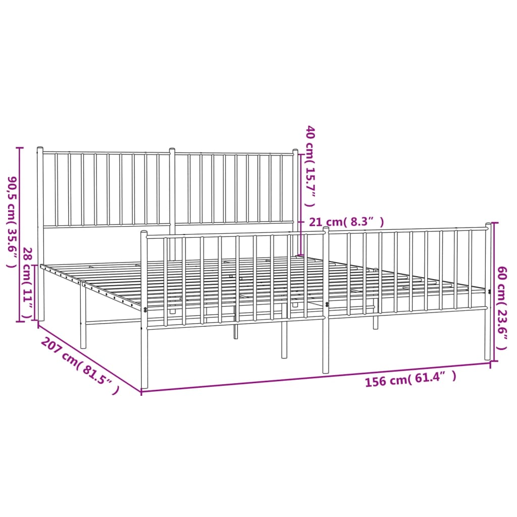 vidaXL Kovový rám postele s hlavovým a nožním čelem bílý 150 x 200 cm