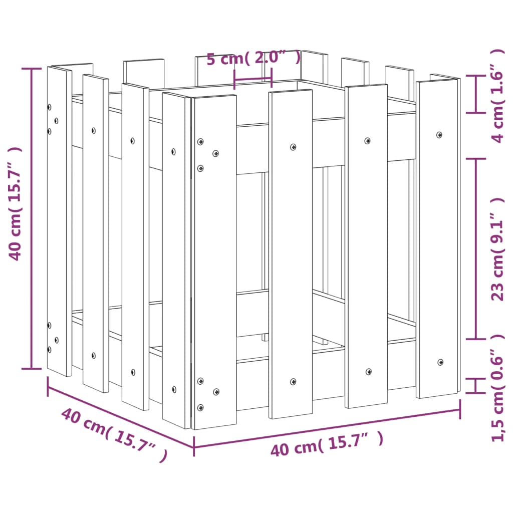 vidaXL Zahradní truhlík plotový design bílý 40x40x40 cm masiv borovice