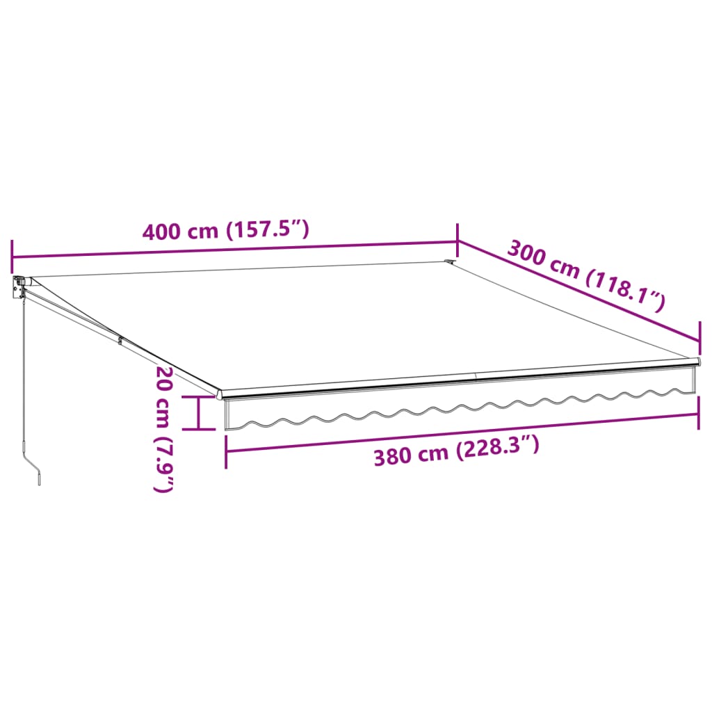 vidaXL Ručně zatahovací markýza hnědá 400 x 300 cm