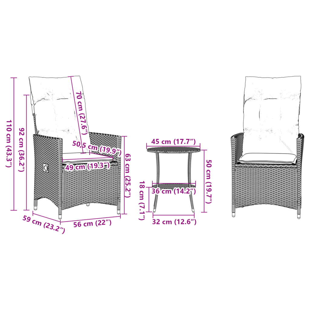 vidaXL 3dílný bistro set s poduškami béžový polyratan