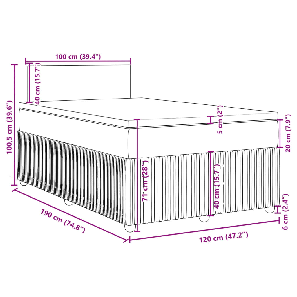 vidaXL Box spring postel s matrací modrá 120 x 190 cm samet