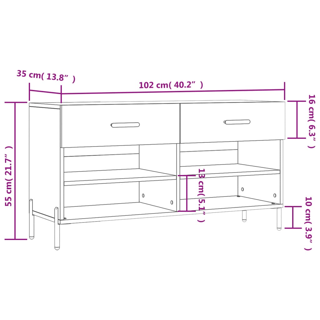 vidaXL Botník dub sonoma 102 x 35 x 55 cm kompozitní dřevo