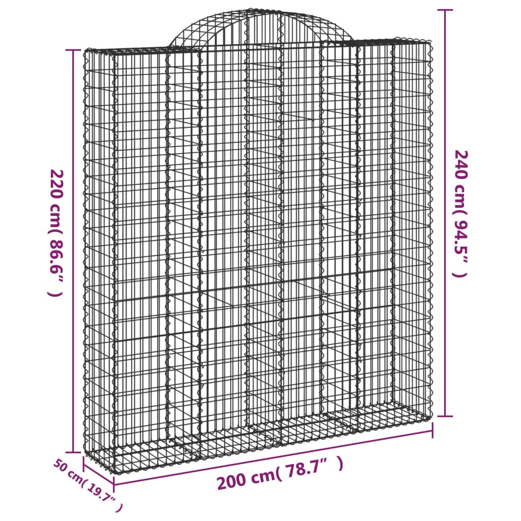 vidaXL Klenuté gabionové koše 7 ks 200x50x220/240cm pozinkované železo