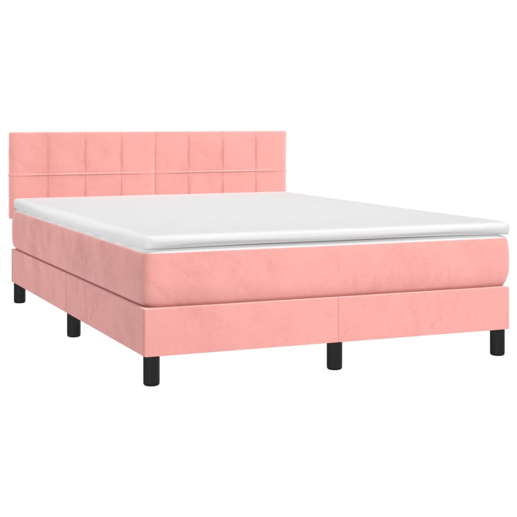 vidaXL Box spring postel s matrací růžová 140x190 cm samet